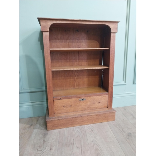 398 - Edwardian oak open floor bookshelf with single drawer in base. {77 cm H x 55 cm W x 22 cm D].