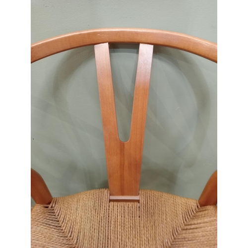 4 - Set of eight vintage wishbone Danish dining chairs with woven rush seats {H 73cm x W 52cm x D 52cm}.... 