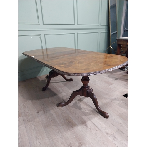 405 - Edwardian walnut two pod dining table with extra leaf in the Georgian style. {72 cm H x 210 cm W  x1... 