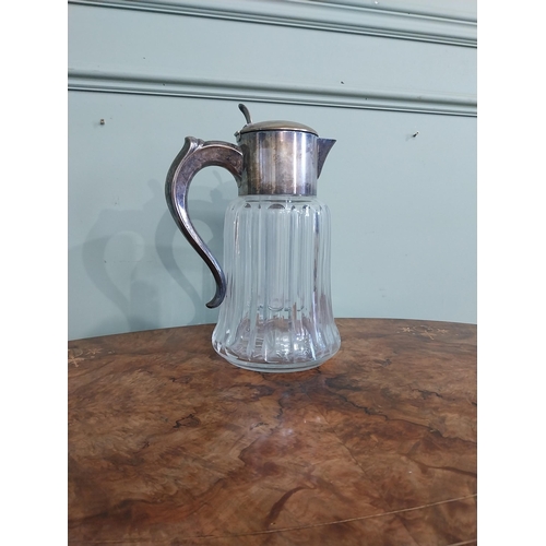 411 - Edwardian cut crystal and silver plate claret jug. {32 cm H x 22 cm W X 15 cm D}.