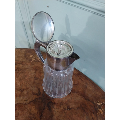 411 - Edwardian cut crystal and silver plate claret jug. {32 cm H x 22 cm W X 15 cm D}.