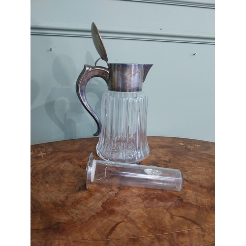 411 - Edwardian cut crystal and silver plate claret jug. {32 cm H x 22 cm W X 15 cm D}.