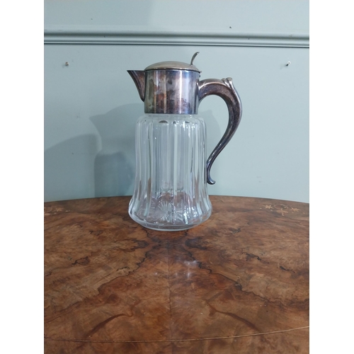 411 - Edwardian cut crystal and silver plate claret jug. {32 cm H x 22 cm W X 15 cm D}.