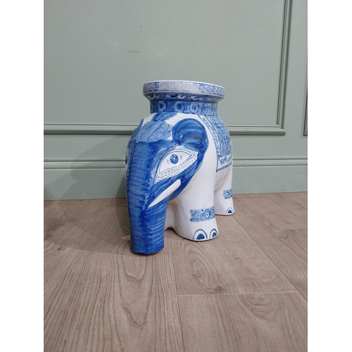 416 - Oriental blue and white garden stool in the form of an Elephant. {36 cm H x 44 cm W x 22 cm D].