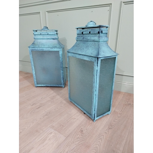 420 - Pair of bronzed metal wall lanterns in the Georgian style. {86 cm H x 46 cm W x 24 cm D}.