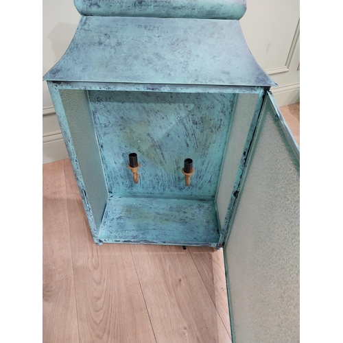 420 - Pair of bronzed metal wall lanterns in the Georgian style. {86 cm H x 46 cm W x 24 cm D}.