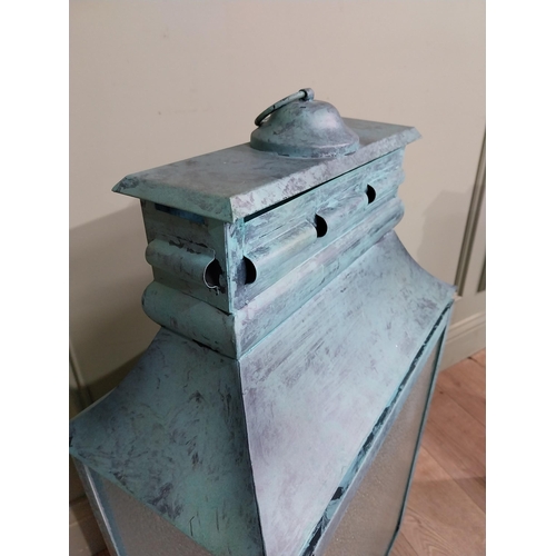 420 - Pair of bronzed metal wall lanterns in the Georgian style. {86 cm H x 46 cm W x 24 cm D}.