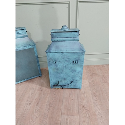 420 - Pair of bronzed metal wall lanterns in the Georgian style. {86 cm H x 46 cm W x 24 cm D}.