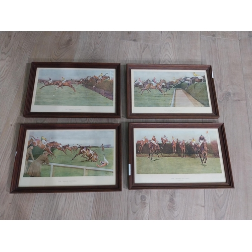 422 - Four Edwardian Grand National coloured prints mounted in oak frames. {24 cm H x 37 cm W}.