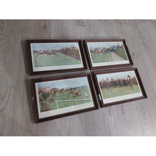 422 - Four Edwardian Grand National coloured prints mounted in oak frames. {24 cm H x 37 cm W}.