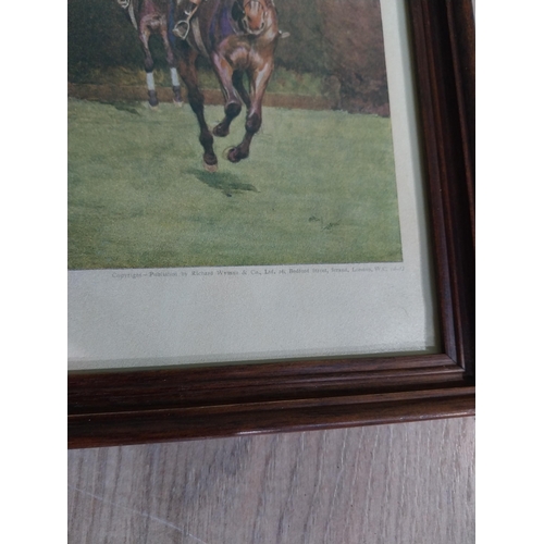 422 - Four Edwardian Grand National coloured prints mounted in oak frames. {24 cm H x 37 cm W}.