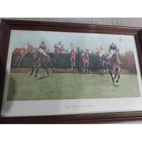 422 - Four Edwardian Grand National coloured prints mounted in oak frames. {24 cm H x 37 cm W}.