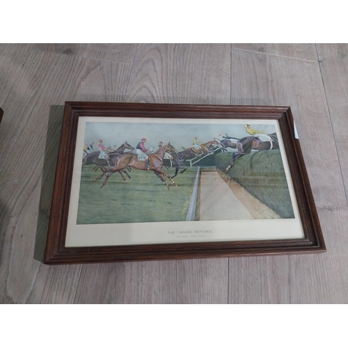 422 - Four Edwardian Grand National coloured prints mounted in oak frames. {24 cm H x 37 cm W}.