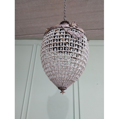 425 - French brass and cut crystal tear drop chandelier. {66 cm H x 33 cm Dia.}.