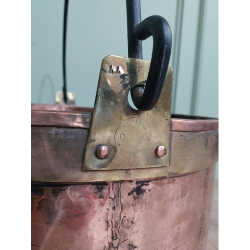 427 - 19th C. Copper and brass log bucket with wrought iron handle. {55 cm H x 52 cm Dia.}.