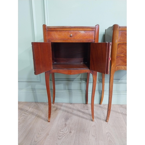 428 - Pair of Edwardian French kingwood bedside lockers raised on cabriole legs. {73 cm H x 77 cm W x 30 c... 