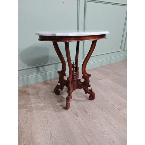 429 - 19th C. Carved walnut lamp table with marble top. {70 cm H x 64 cm W x 52 cm D}.