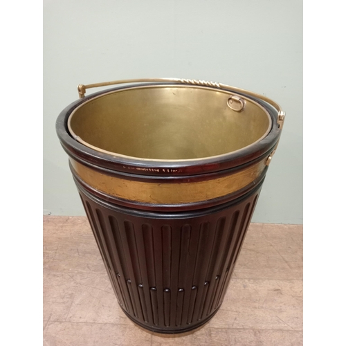 432 - Mahogany ribbed Irish peat bucket with brass insert.  {H 60cm x Dia 50cm}.  NOT AVAILABLE TO VIEW IN... 