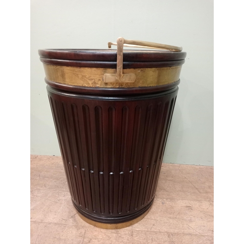 432 - Mahogany ribbed Irish peat bucket with brass insert.  {H 60cm x Dia 50cm}.  NOT AVAILABLE TO VIEW IN... 