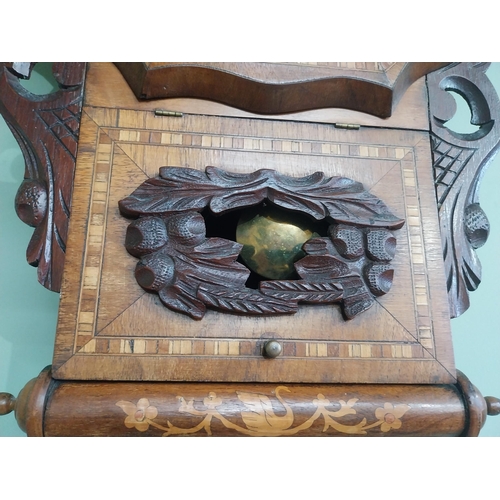 433 - Victorian rosewood and satinwood inlaid wall clock by G R Rogers with painted dial. {80 cm H x 40 cm... 