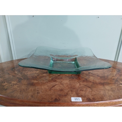 435 - Glass fruit bowl. {9 cm H x 42 cm W x 42 cm D}.