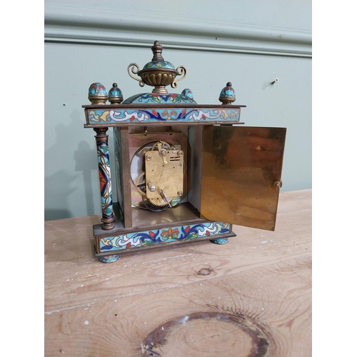 436 - French brass and cloisonne mantle clock. {20 cm H x 14 cm W x 9 cm D}.