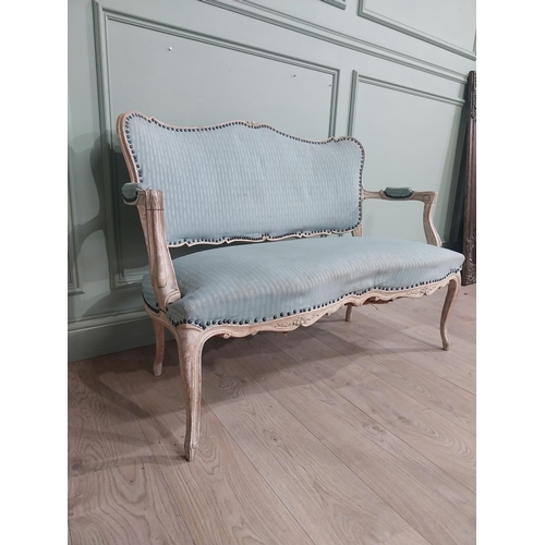 44 - Edwardian French washed pine and upholstered two seater sofa with cabriole legs. {78 cm H x 112 cm W... 