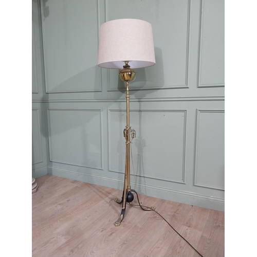 441 - Good quality Victorian brass telescopic standard lamp with cloth shade. {186  cm H x 61 cm Dia.}.