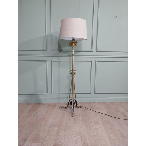 441 - Good quality Victorian brass telescopic standard lamp with cloth shade. {186  cm H x 61 cm Dia.}.