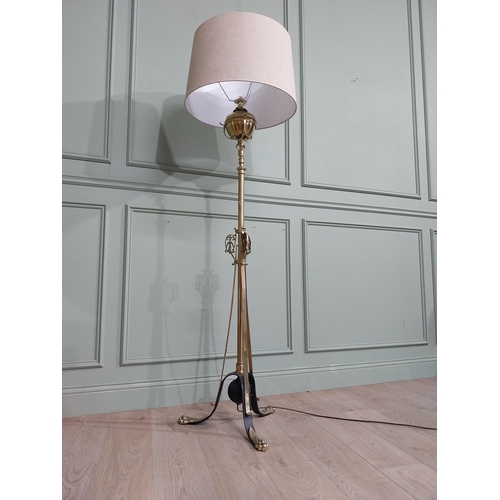 441 - Good quality Victorian brass telescopic standard lamp with cloth shade. {186  cm H x 61 cm Dia.}.