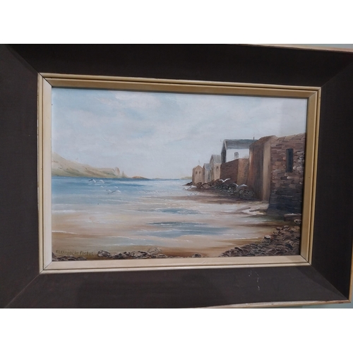 443 - Oil on board Howth Pier {36 cm H x 48 cm W} and on board Pink Rose by May Uniacke Nichol{28 cm H x 2... 