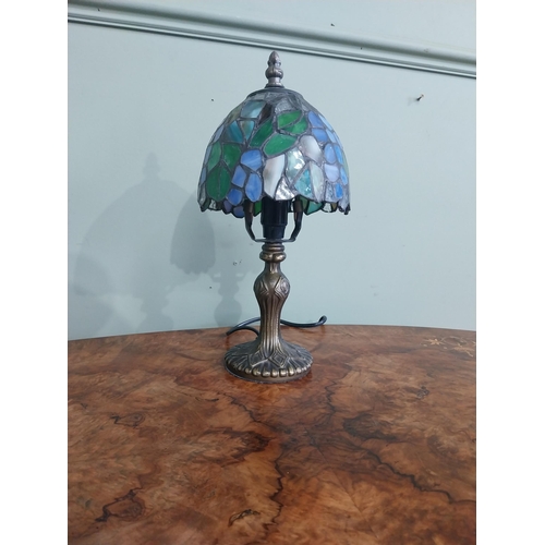 445 - Bronzed resin table lamp with Tiffany style shade. {30 cm H  x 15 cm Dia.}.30