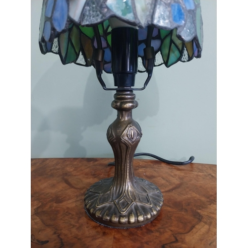 445 - Bronzed resin table lamp with Tiffany style shade. {30 cm H  x 15 cm Dia.}.30