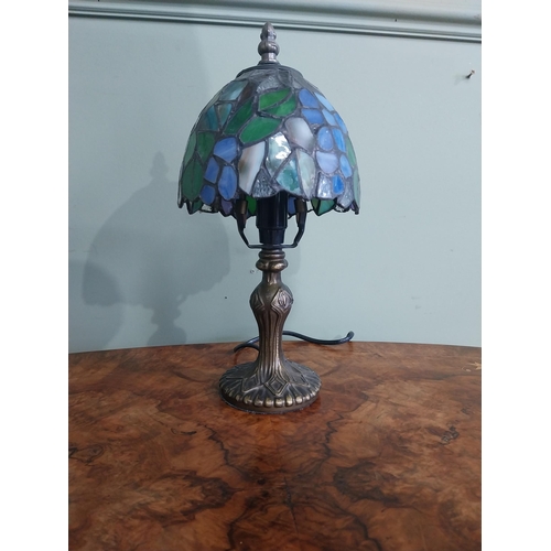 445 - Bronzed resin table lamp with Tiffany style shade. {30 cm H  x 15 cm Dia.}.30