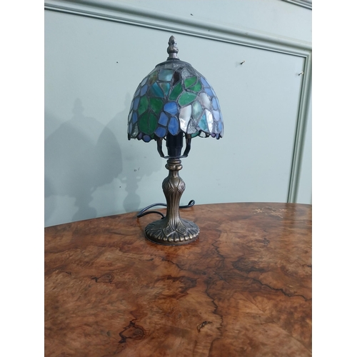 445 - Bronzed resin table lamp with Tiffany style shade. {30 cm H  x 15 cm Dia.}.30