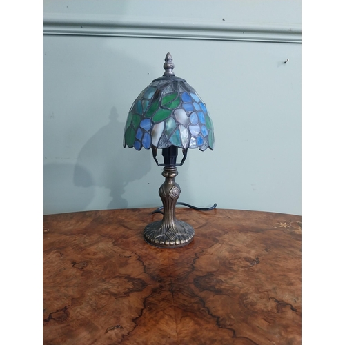 445 - Bronzed resin table lamp with Tiffany style shade. {30 cm H  x 15 cm Dia.}.30