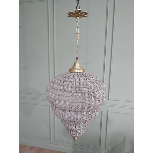 448 - French brass and cut crystal tear drop chandelier. {76 cm H x 36 cm Dia.}.