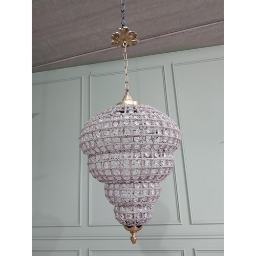 448 - French brass and cut crystal tear drop chandelier. {76 cm H x 36 cm Dia.}.