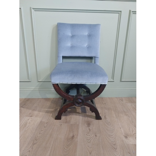 454 - Pair of Victorian  oak and upholstered side chairs with lyre shaped supports {93 cm H x 51 cm W x 50... 