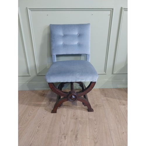 454 - Pair of Victorian  oak and upholstered side chairs with lyre shaped supports {93 cm H x 51 cm W x 50... 