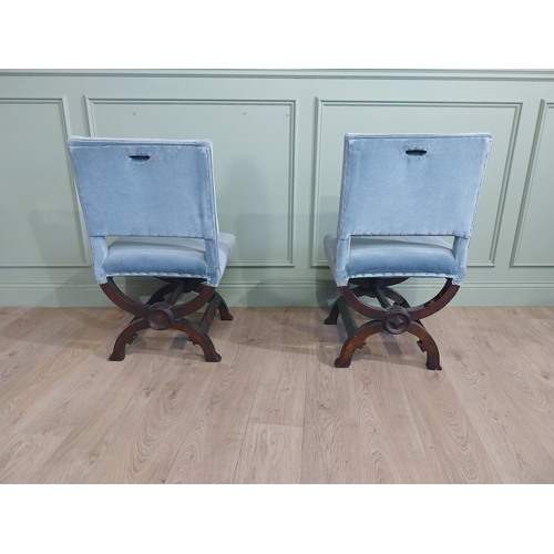 454 - Pair of Victorian  oak and upholstered side chairs with lyre shaped supports {93 cm H x 51 cm W x 50... 