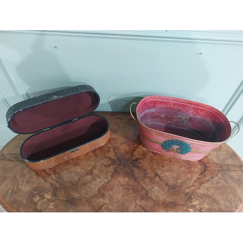 455 - Vintage jewellery box {10 cm H x 35 cm W x 14 cm D} and painted metal wine cooler {15 cm H x 41 cm W... 