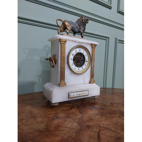 456 - 19th C French onyx mantle clock with gilded spelter mounts. {40 cm H x 23 cm W x 12 cm D}.