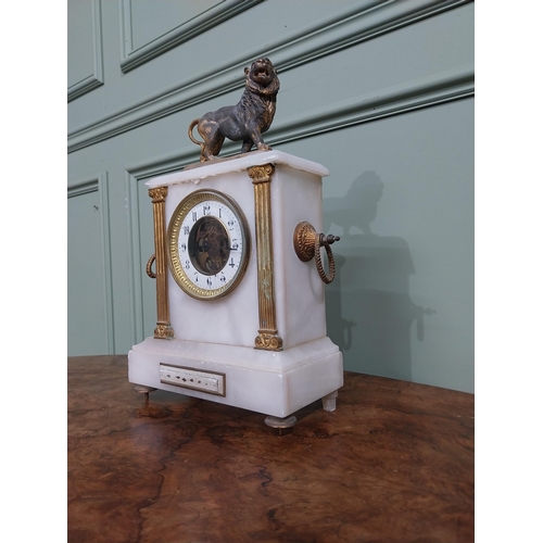 456 - 19th C French onyx mantle clock with gilded spelter mounts. {40 cm H x 23 cm W x 12 cm D}.