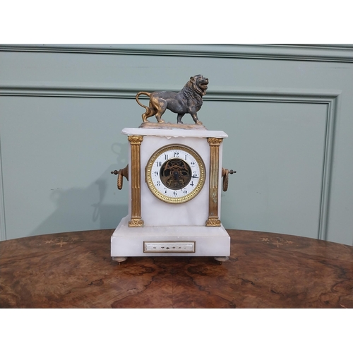 456 - 19th C French onyx mantle clock with gilded spelter mounts. {40 cm H x 23 cm W x 12 cm D}.