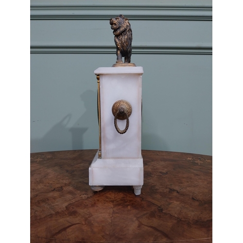 456 - 19th C French onyx mantle clock with gilded spelter mounts. {40 cm H x 23 cm W x 12 cm D}.