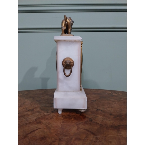 456 - 19th C French onyx mantle clock with gilded spelter mounts. {40 cm H x 23 cm W x 12 cm D}.