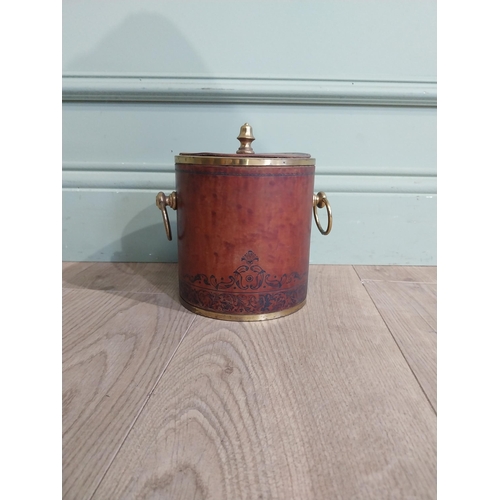 464 - Vintage leather and brass ice bucket. {20 cm H x 19 cm Dia.}.