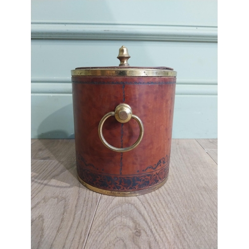 464 - Vintage leather and brass ice bucket. {20 cm H x 19 cm Dia.}.