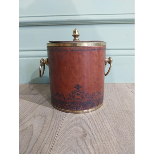 464 - Vintage leather and brass ice bucket. {20 cm H x 19 cm Dia.}.